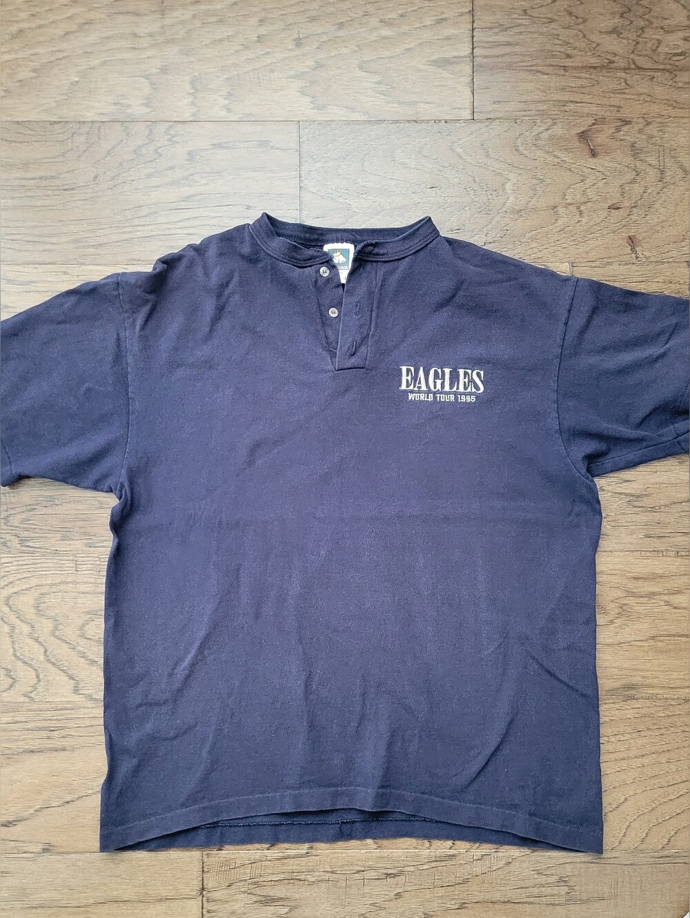 Vintage 1995 Eagles Tour Navy Henley T-Shirt - Graphic Tour Logo